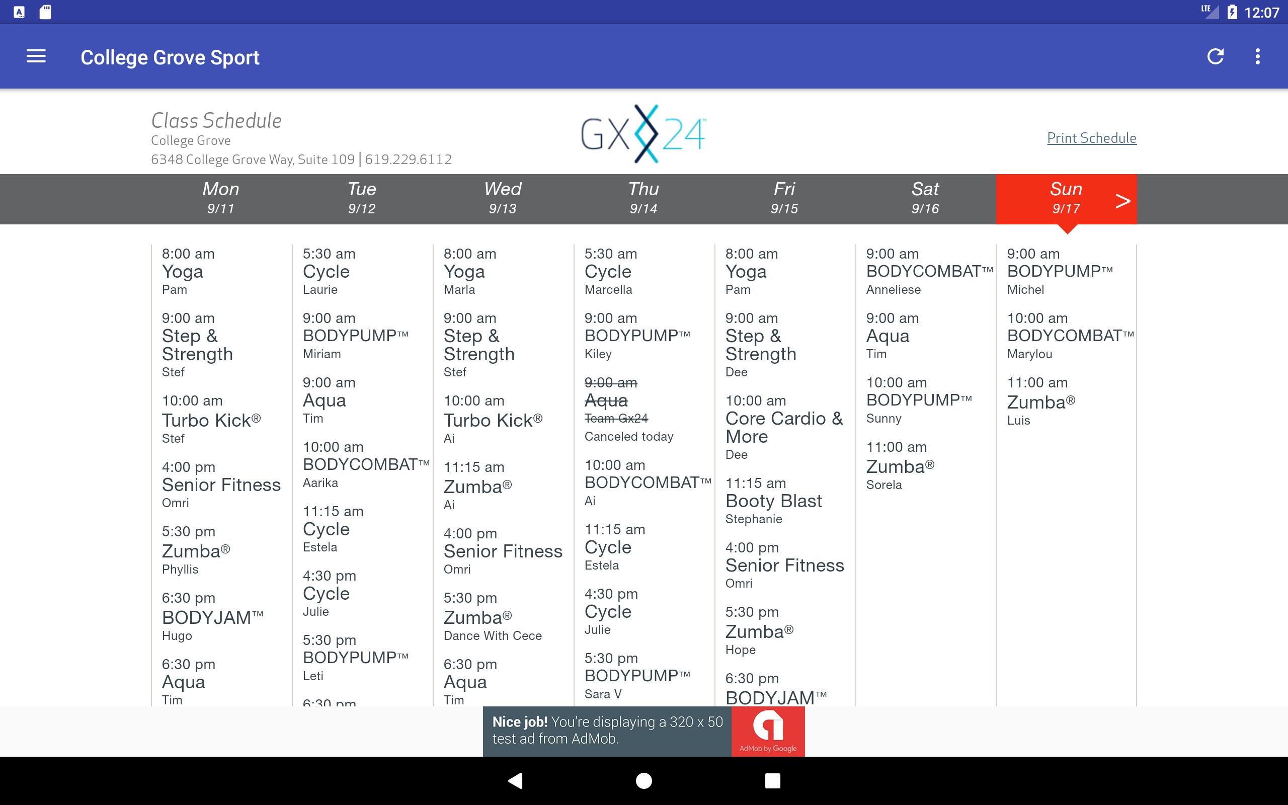 GX Class Schedule