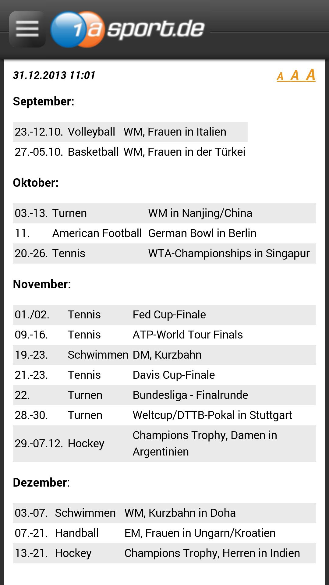 Sportnachrichten von 1aSport