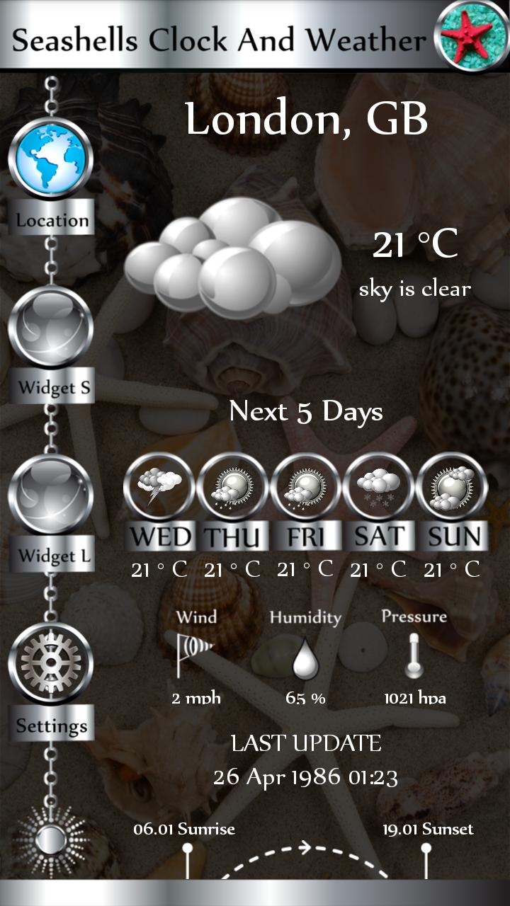 Seashells Clock And Weather