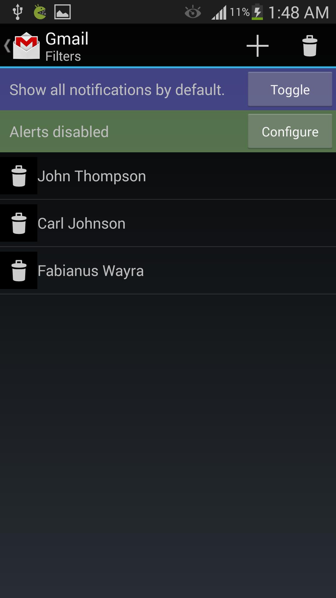 Notifications filter