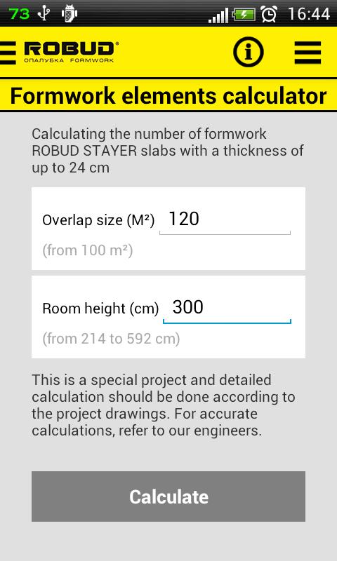 Formwork calculator ROBUD