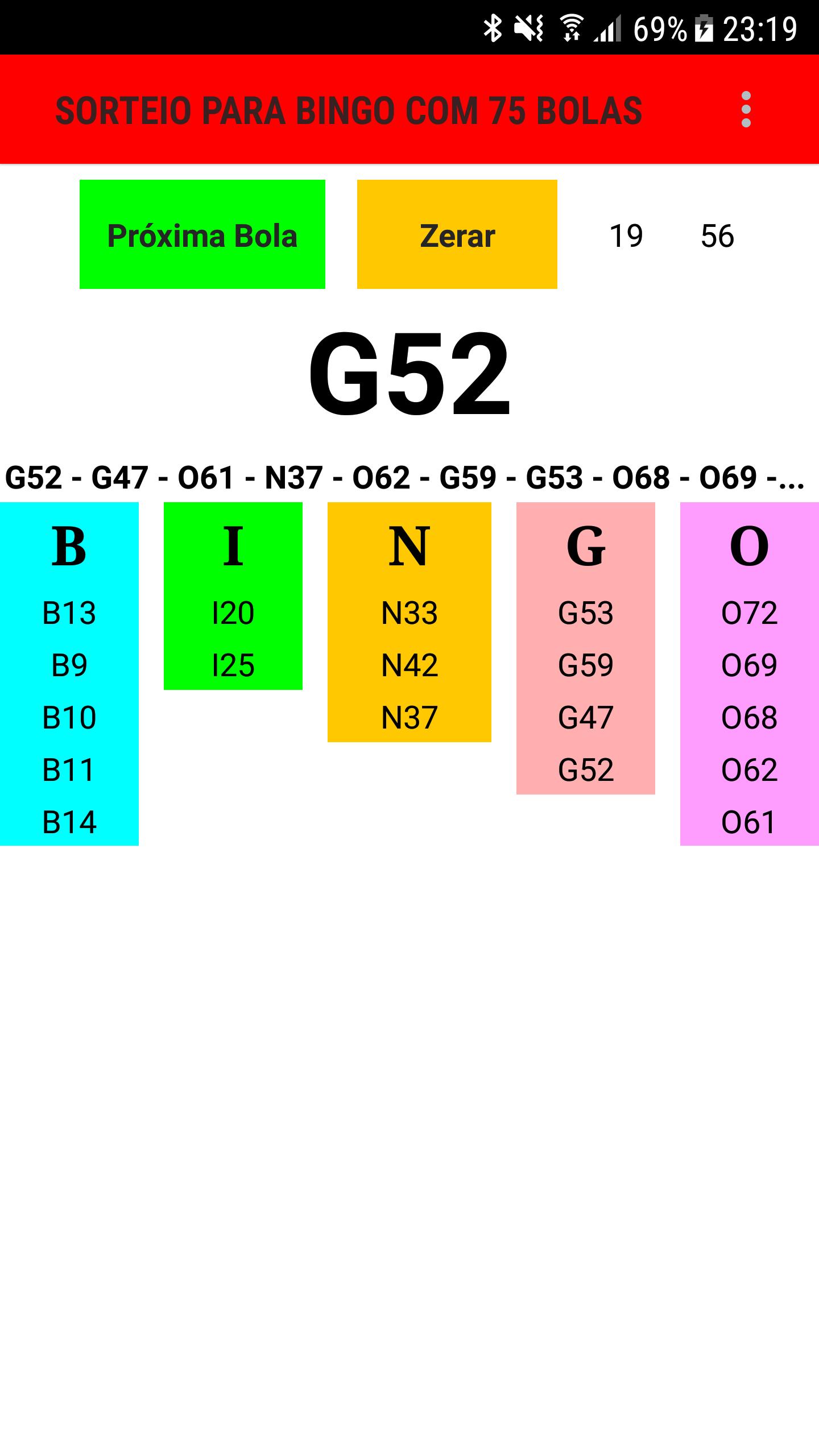 Sorteador para Bingo 75 bolas