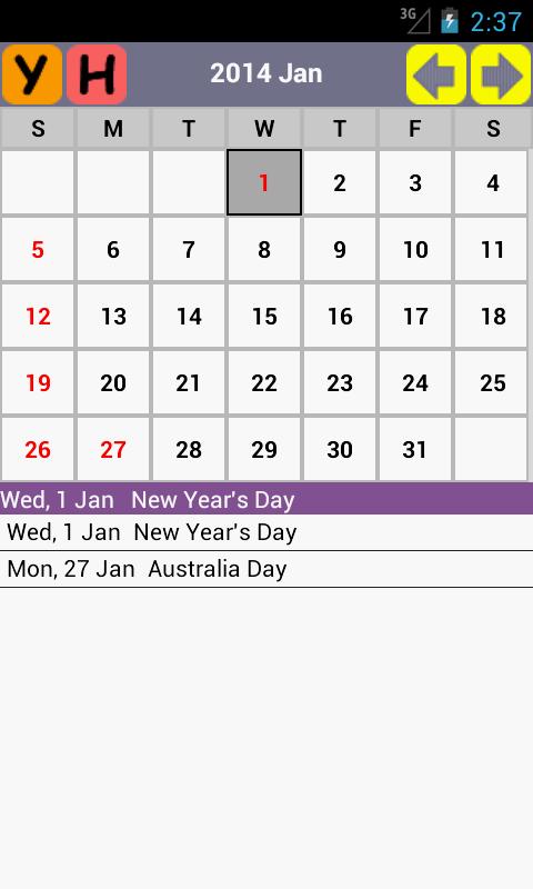 AU Holiday Calendar 2015