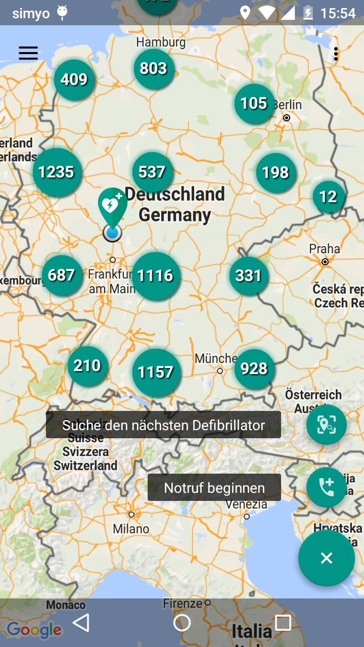 Rot Kreuz Defi und Notruf App