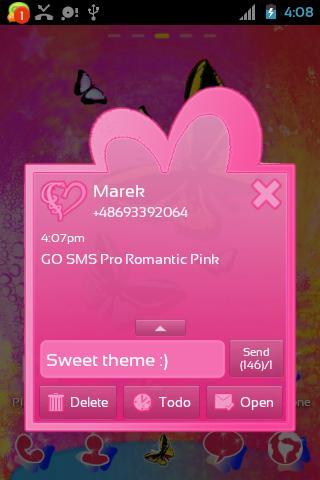 Romantic Pink Theme for GO SMS