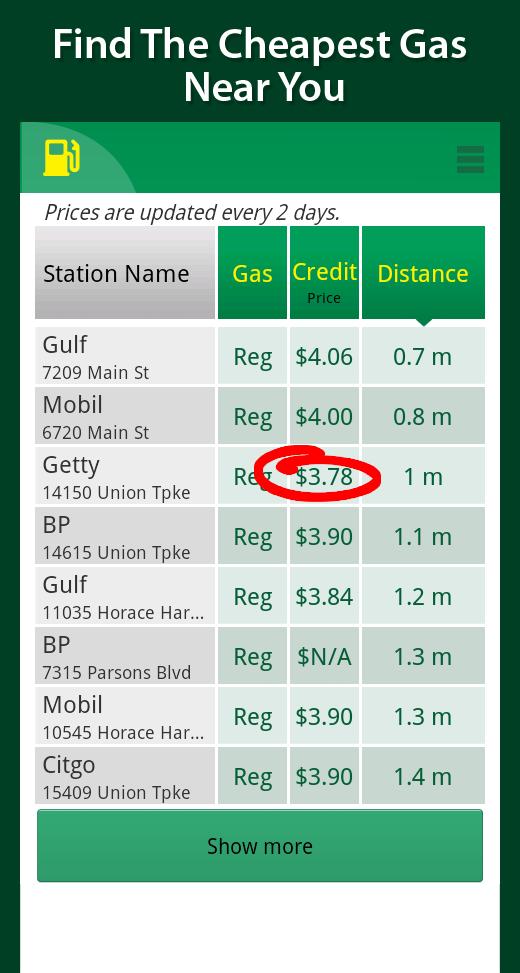 Simple Cheap Gas Prices Finder