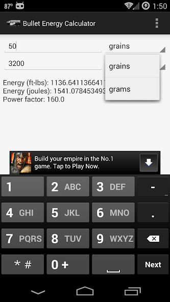 Bullet Energy Calculator