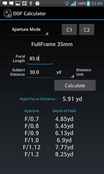 DOF Calculator