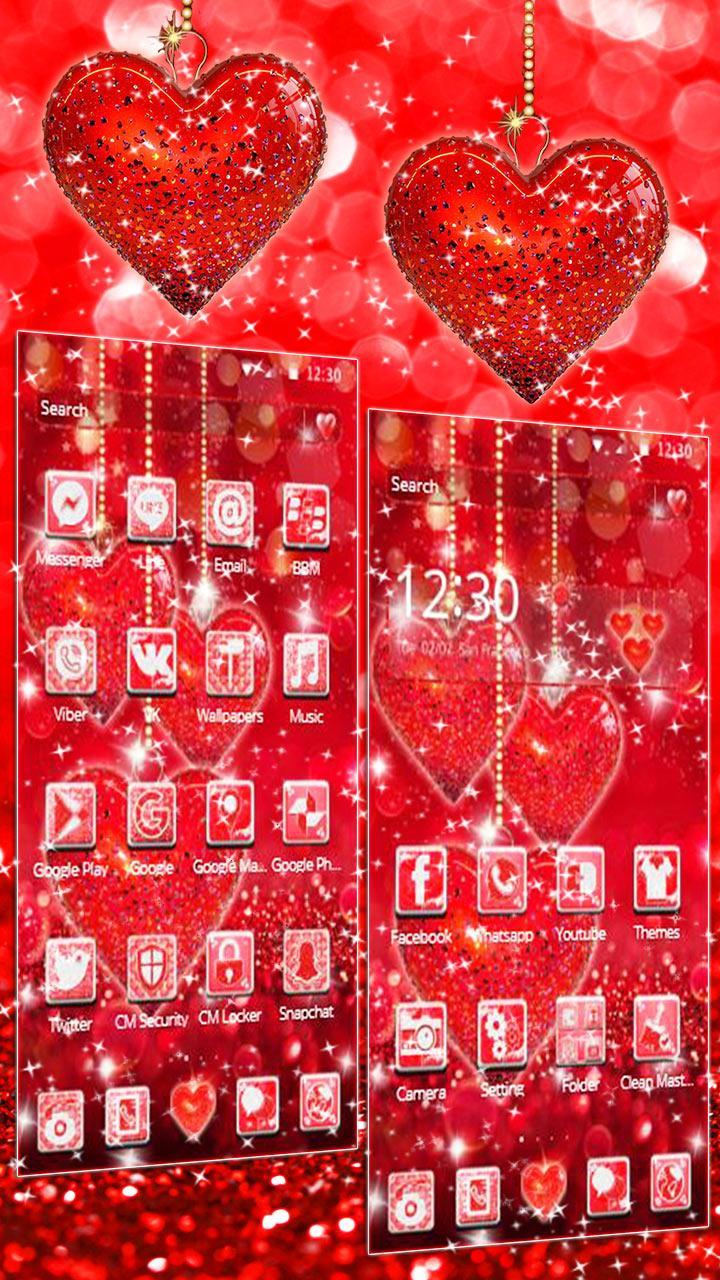 Red Glitter Heart Theme
