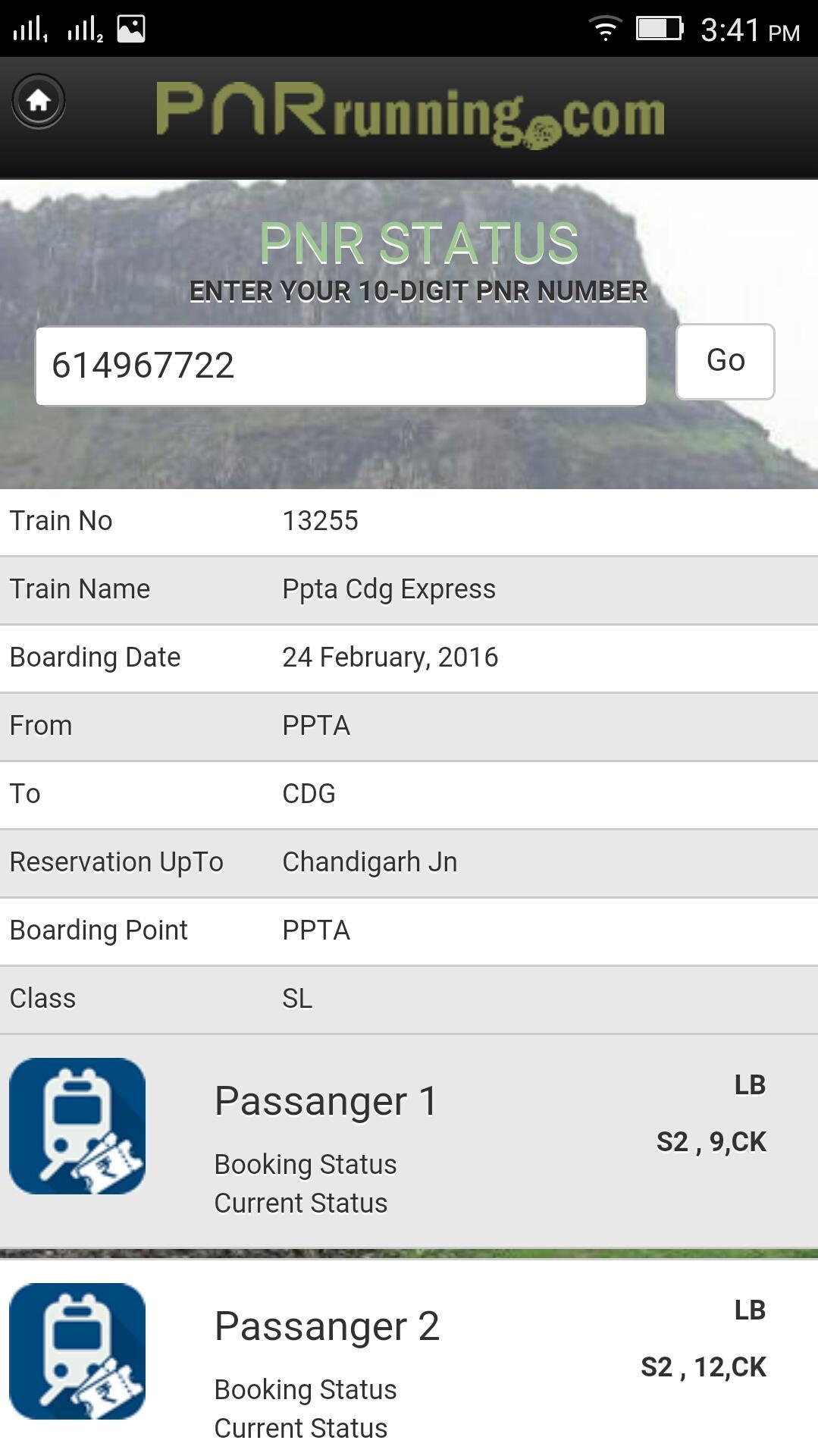 PNR status & train time table
