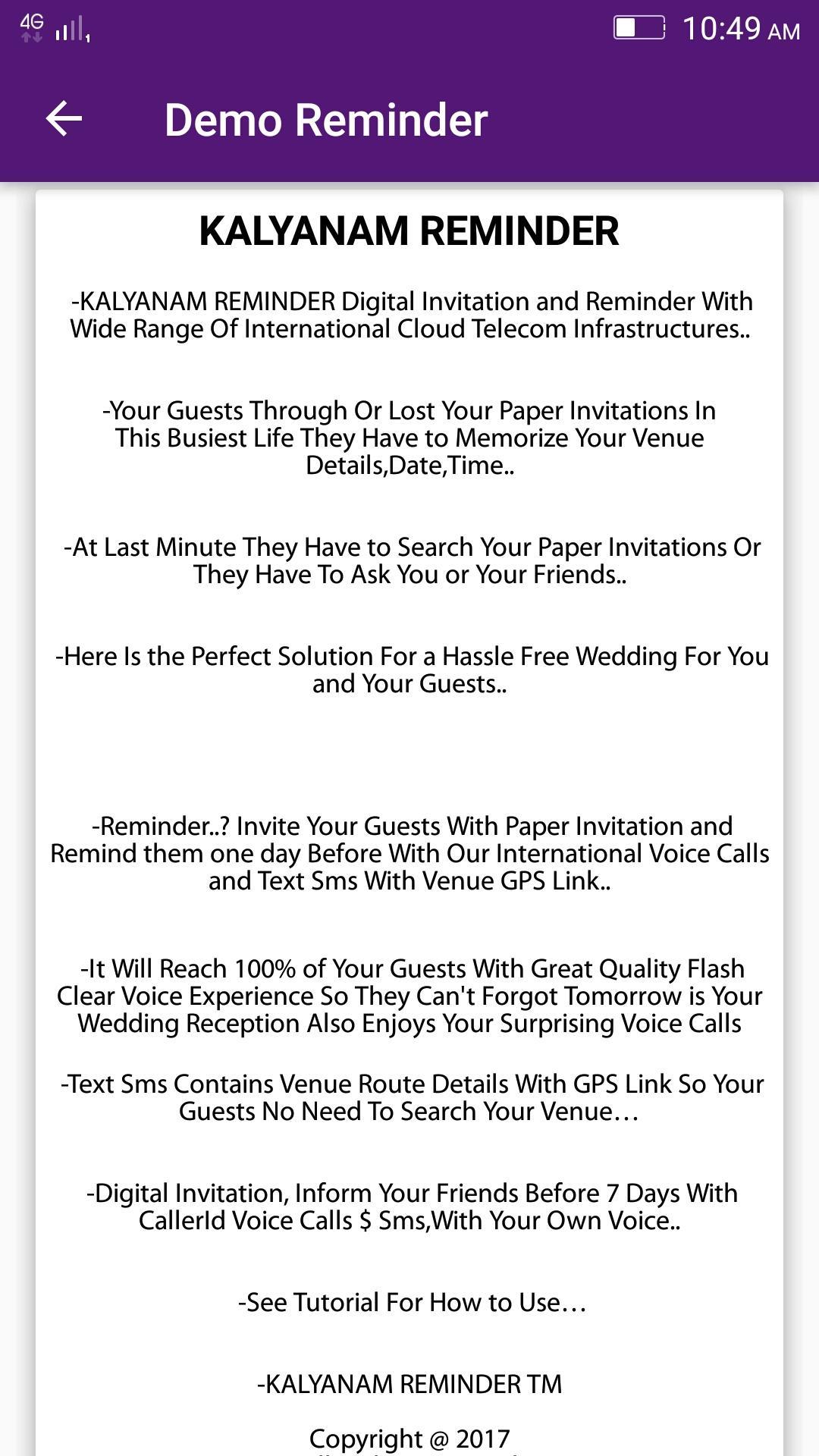 KALYANAM REMINDER || Digital Reminder