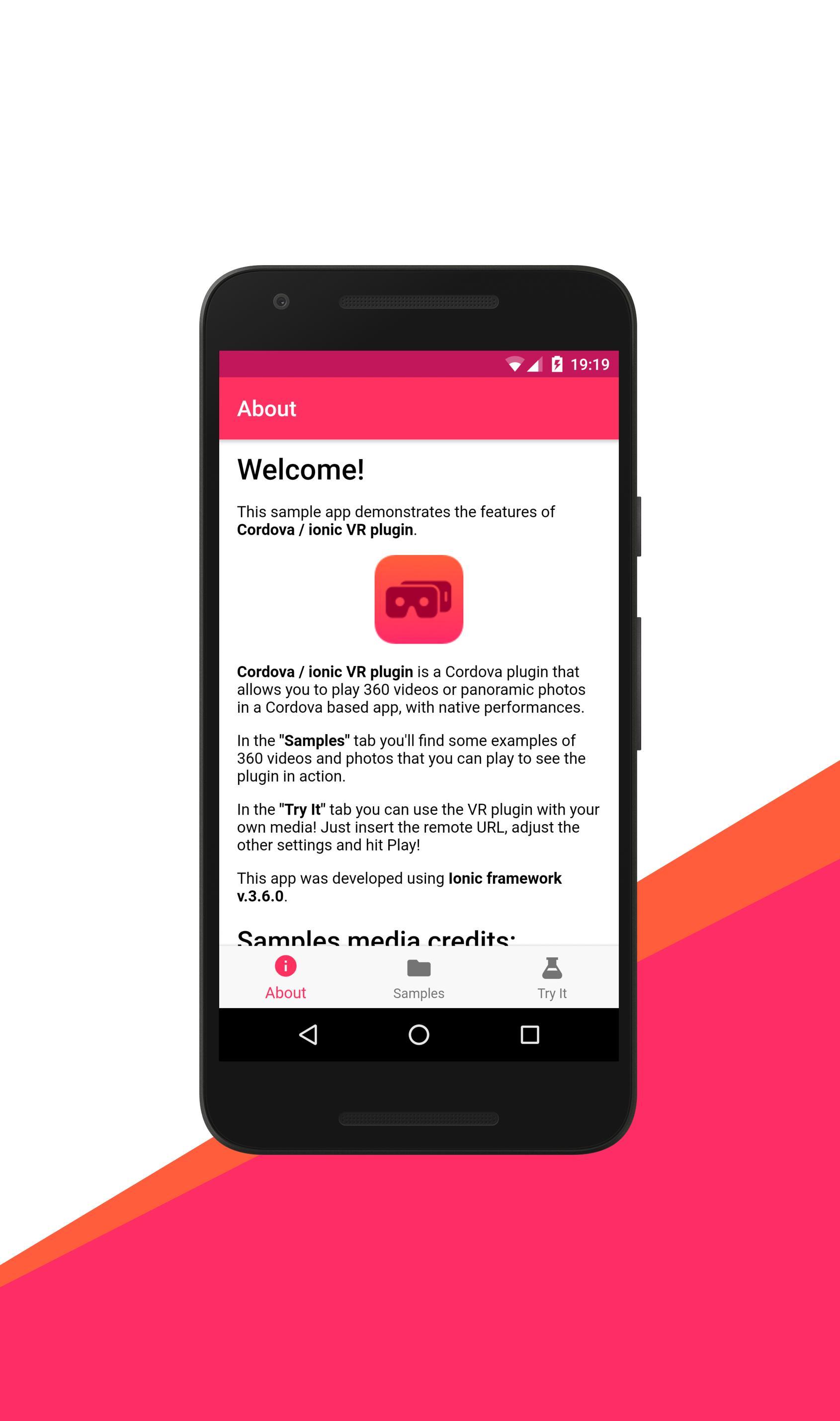 Cordova ionic VR plugin sample