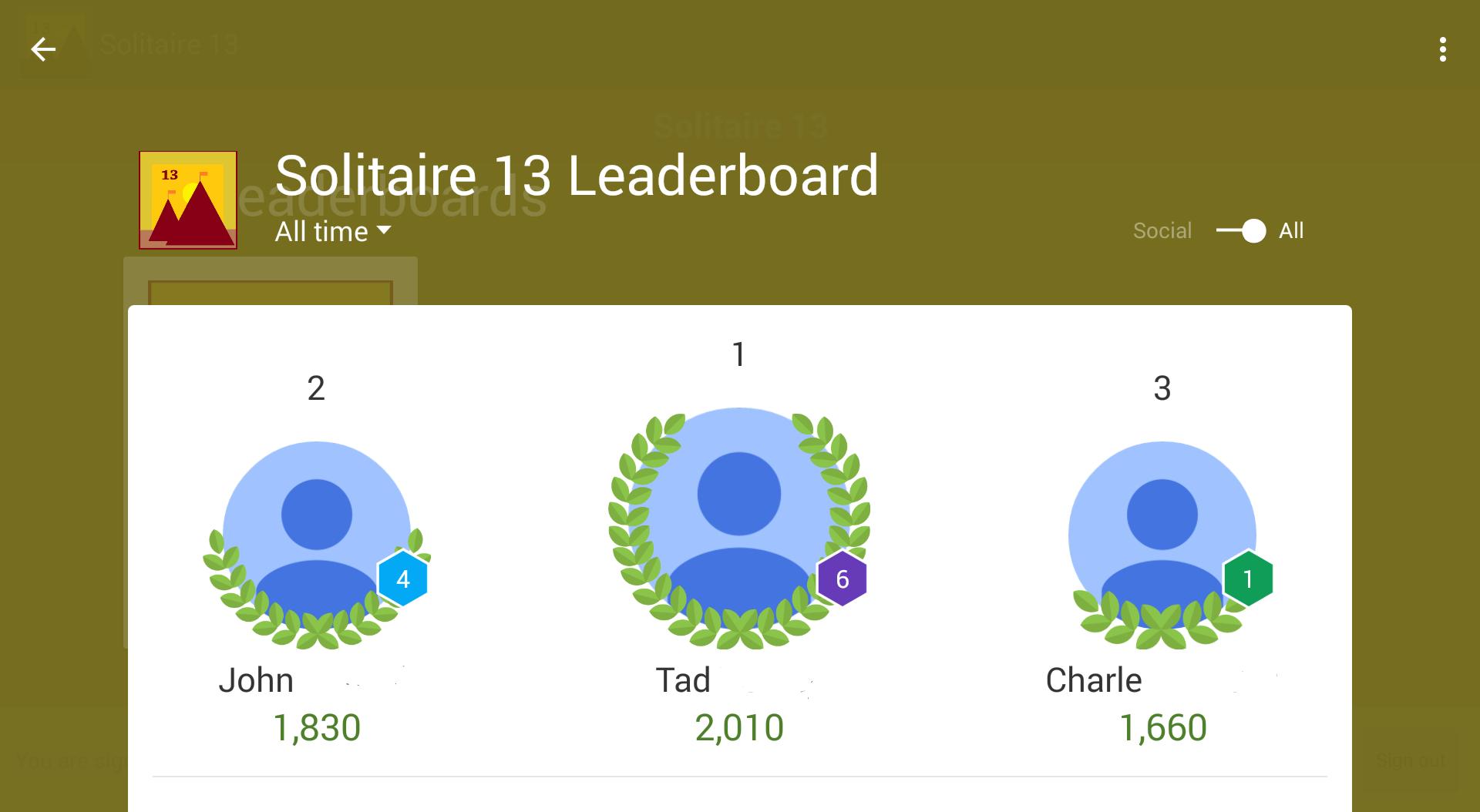 Solitaire 13 with Leaderboards