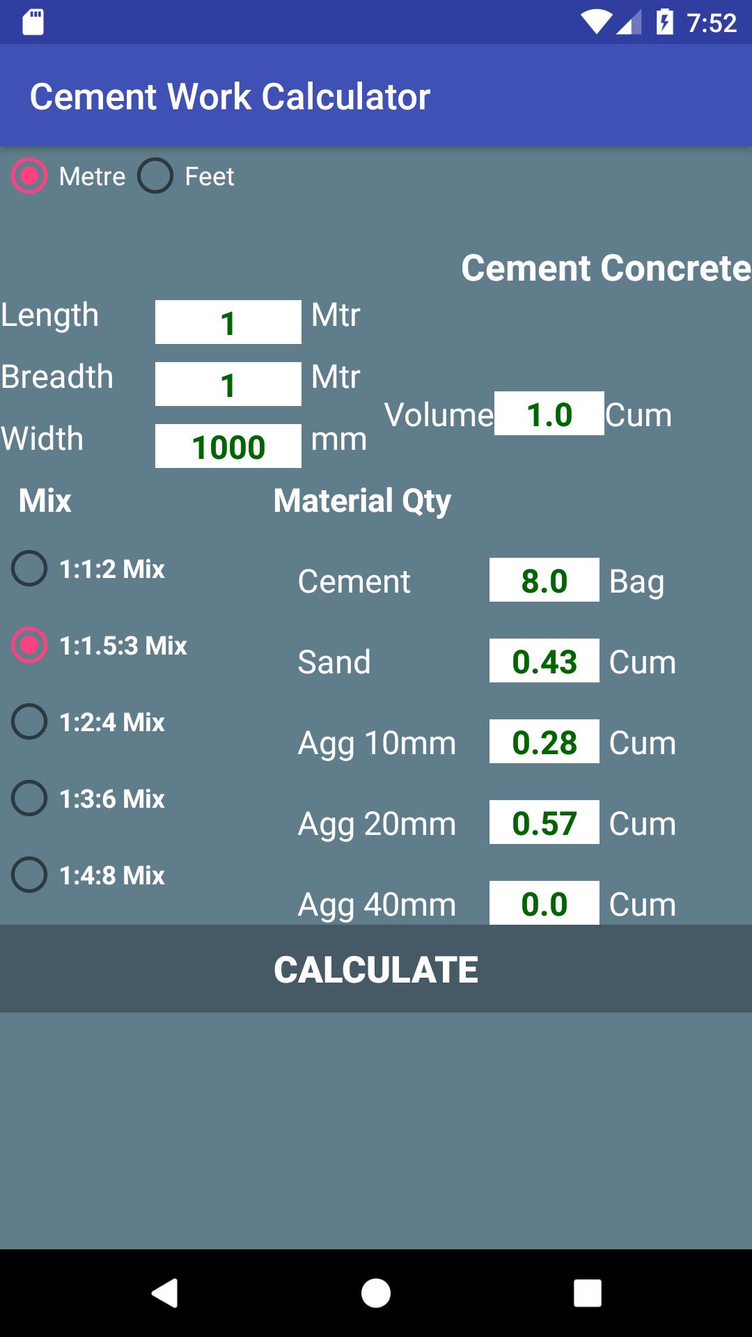 Cement Work Calculator