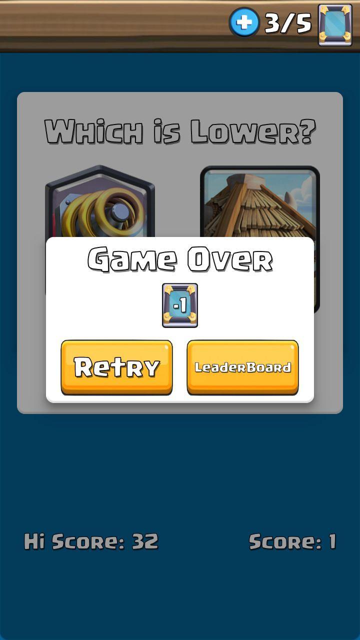 HigherLower Clash Royale Game