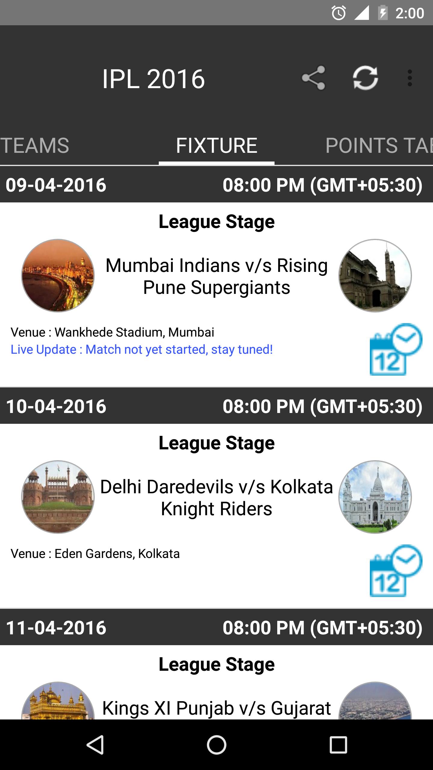 Live IPL 2016 Update, Schedule