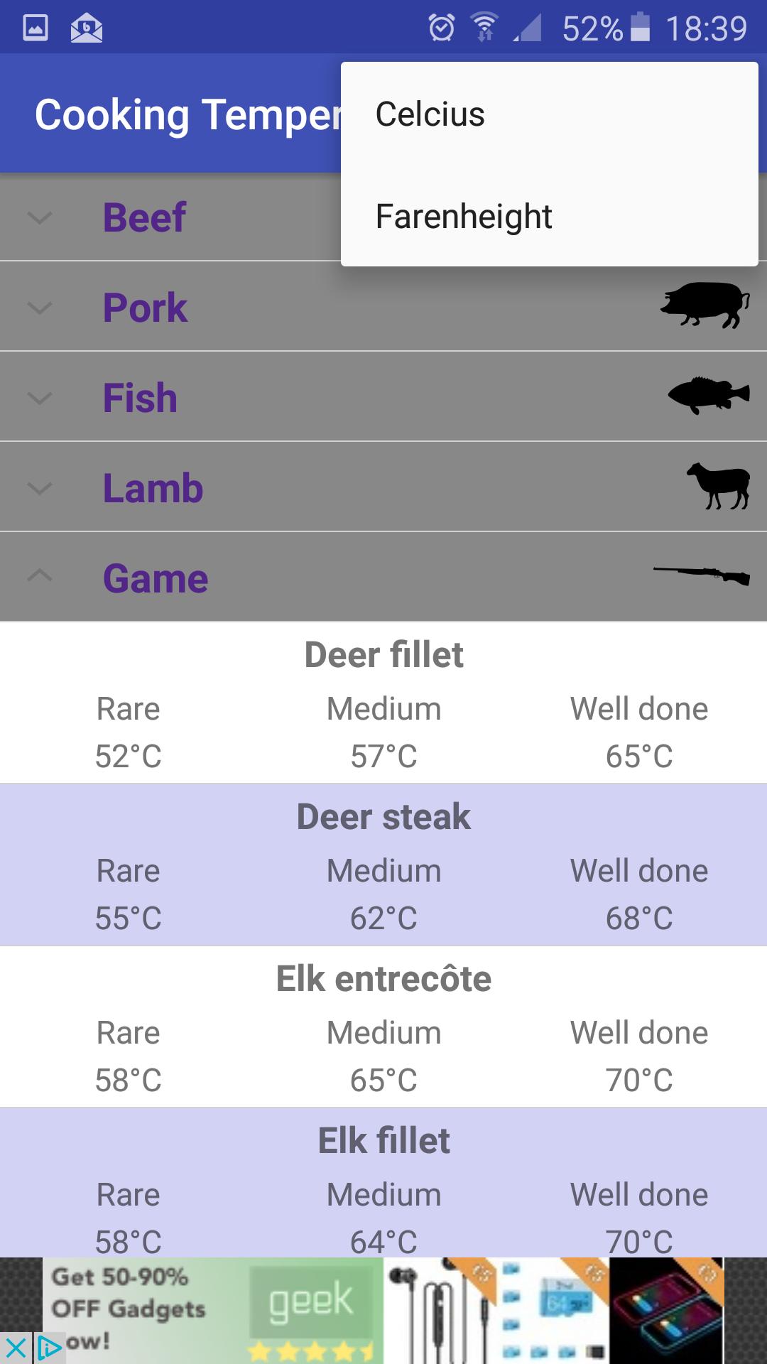 Cooking temperatures